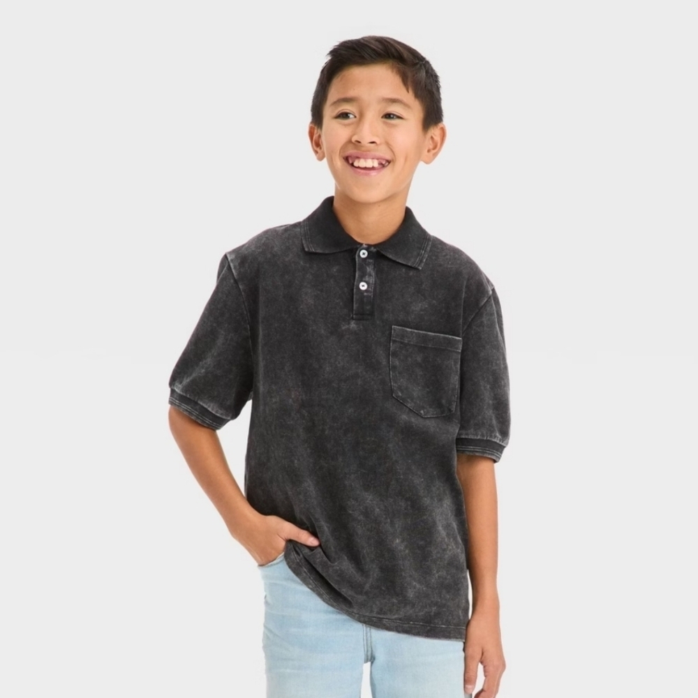 Boys' Short Sleeve Washed Polo Shirt - art class Black S